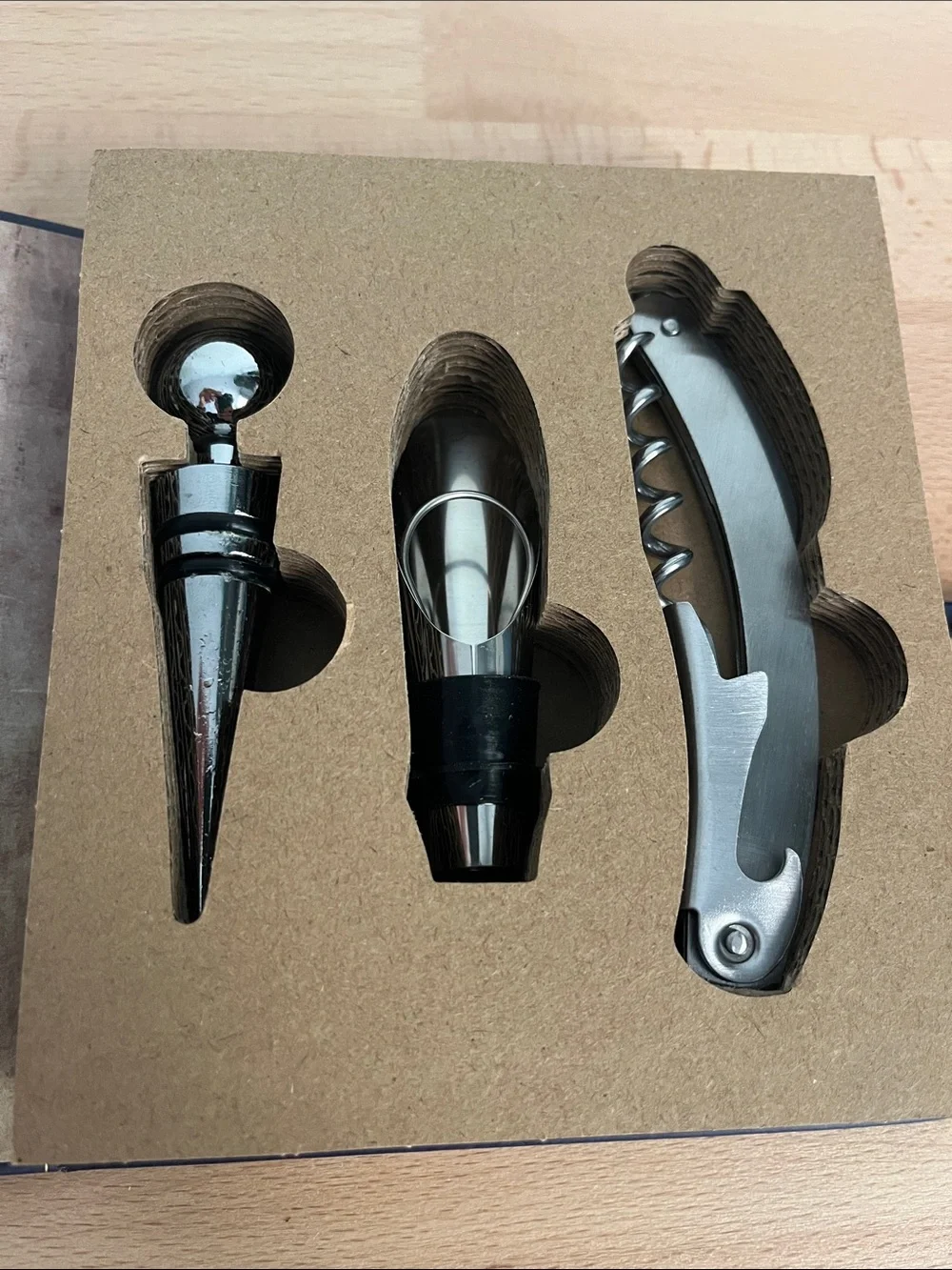 3 Piece Wine Tool Set Kit Barnes & Noble Stopper Dispenser Key Stainless